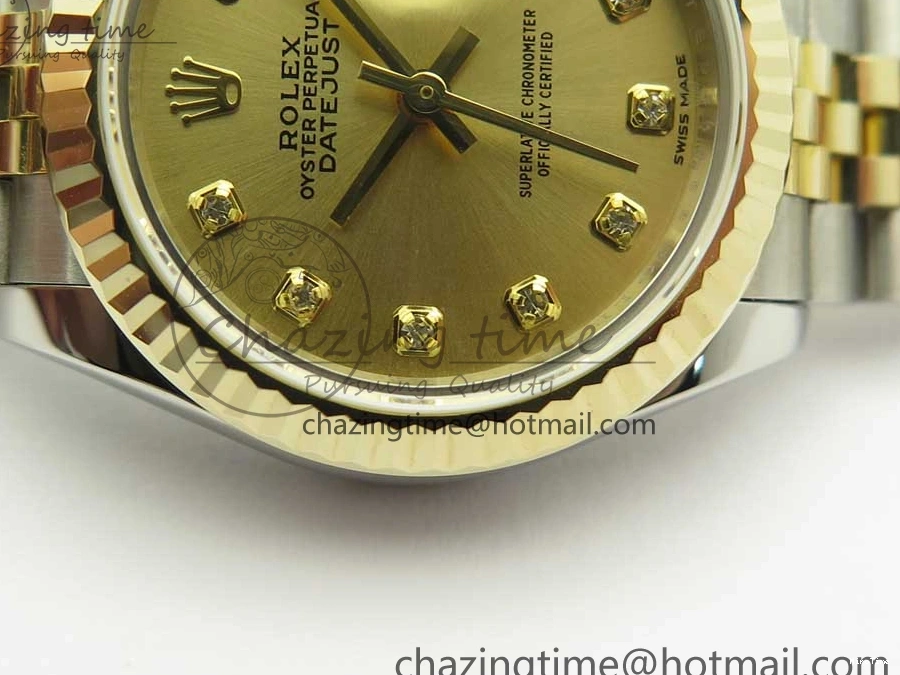 MiroTime 0311 Supportive DateJust 28mm Wrapped SS YG Best Edition Gold Dial Crystal Markers on Wrapped SS YG Bracelet ETA 3344